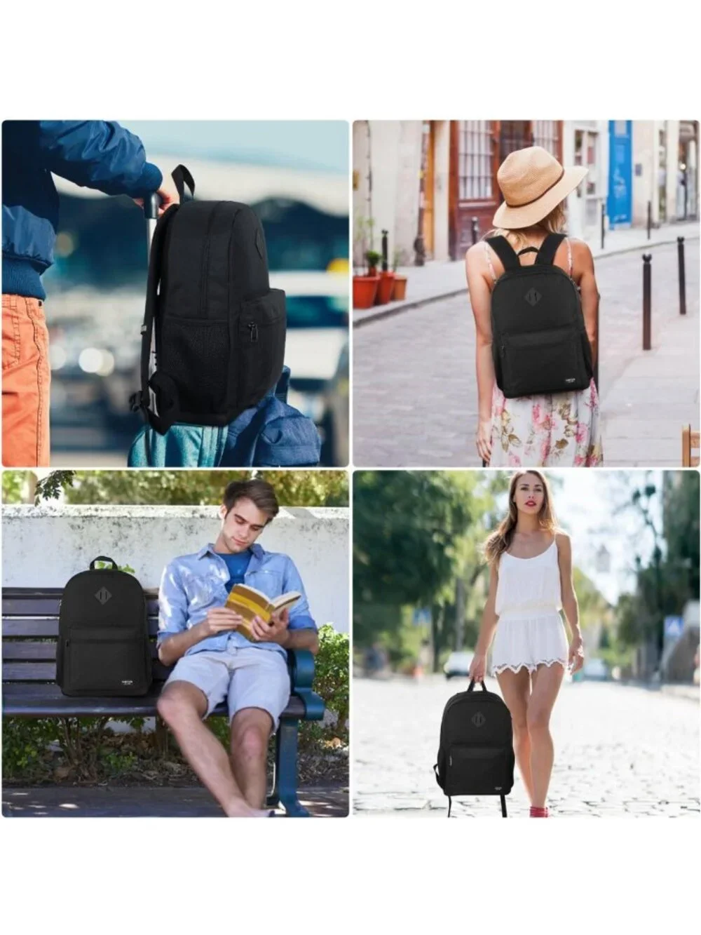 Stylish Black Casual Backpack for Teens & Adults, 15.6